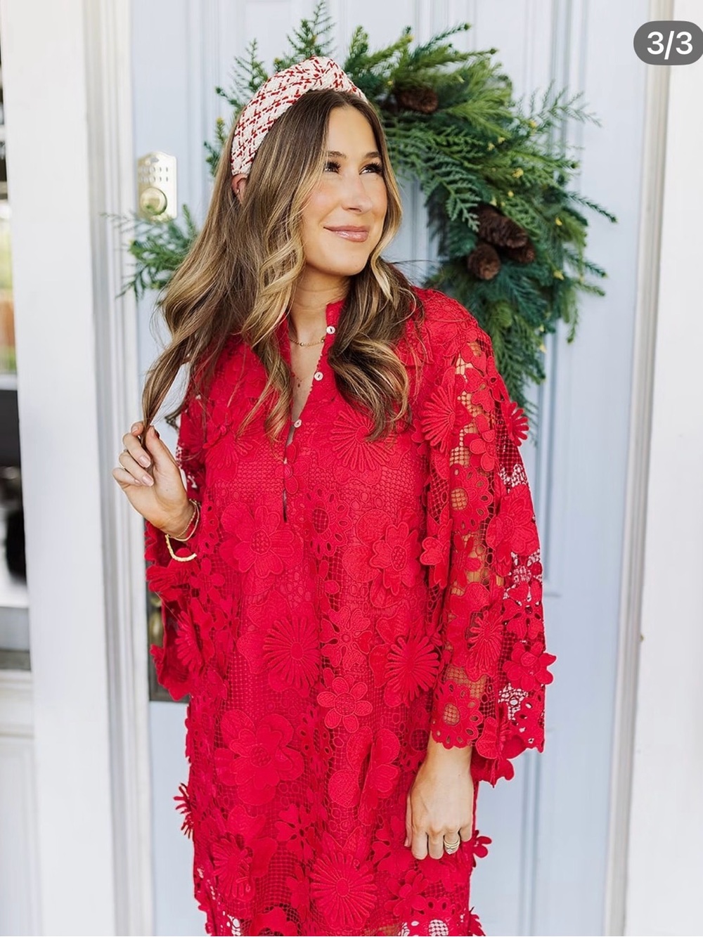 J.Marie Seraphina Floral 3D Lace Split Round Button Up Long Sleeve
Shift Dress